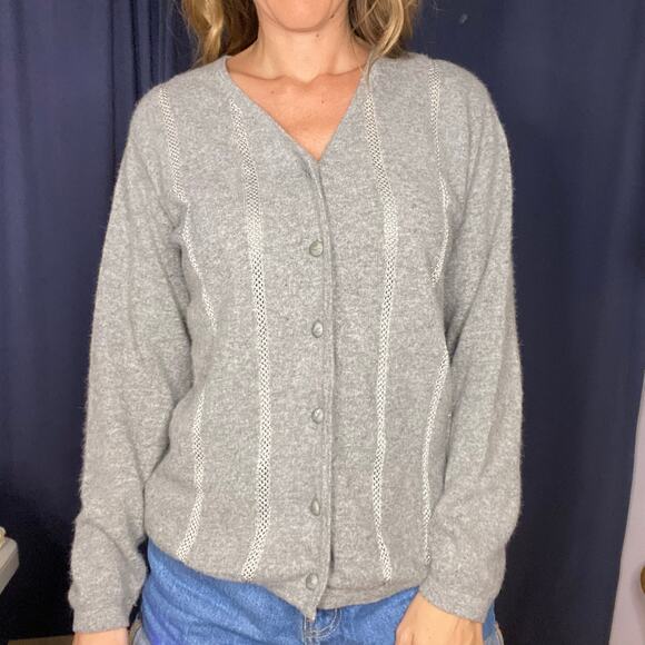 Grey Merino Wool Angora Blend Grey Button Cardigan Size Medium - Picture 1 of 8